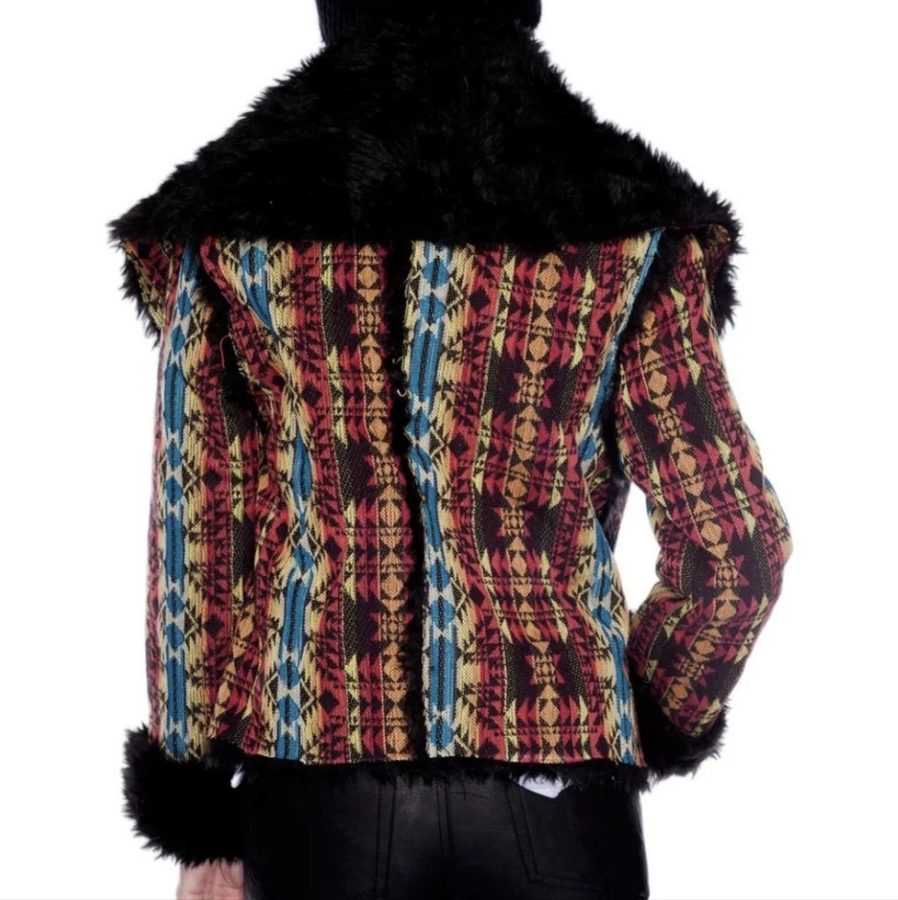UNIF Aztec Tribal Knit Shearling Fur Jacket XS - Southwestern Penny Lane